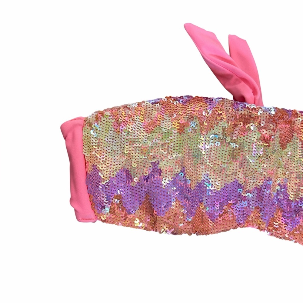 Victoria’s Secret Coral Neon Chevron Sequin Bandeau Bikini Swim Top Womens Small - Picture 3 of 10